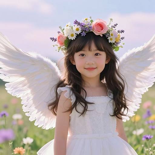 Ethereal Angelic Girl in Blooming Meadow