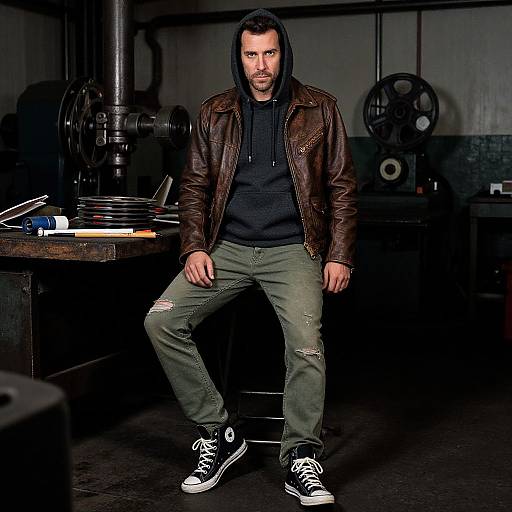 Rugged Man in Industrial Workshop