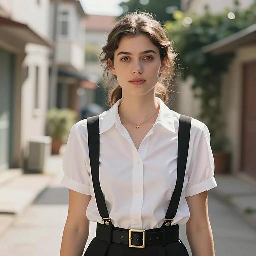Young Woman in White Blouse with Black Pinafore