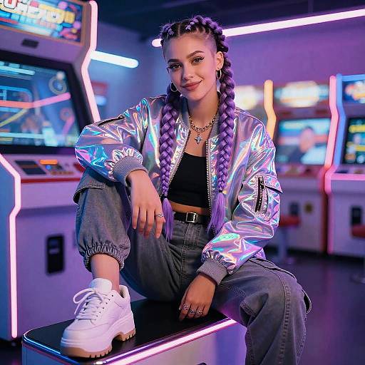 Lavender Braids in Neon Arcade