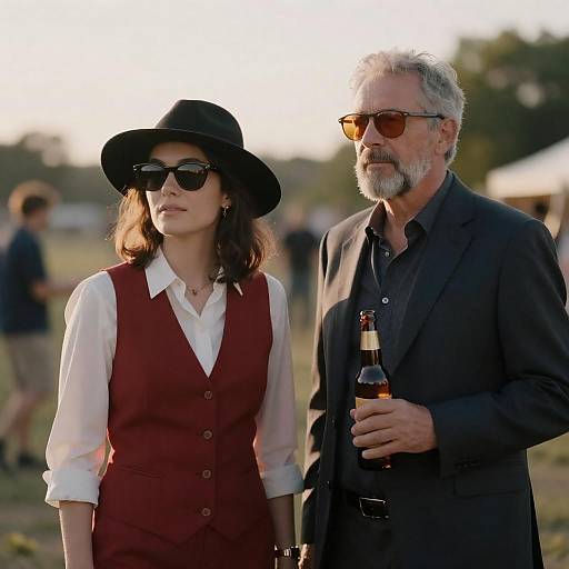 Sunset Couple Portrait with Beer Bottle