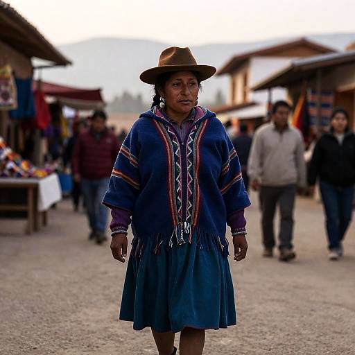 Andean Woman in Traditional Poncho at Artisan Market