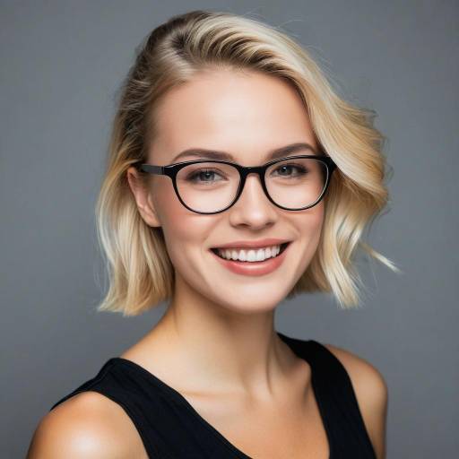 Smiling Blonde Woman Wearing Glasses