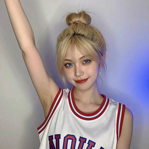 Portrait of Blonde Woman in Basketball Jersey