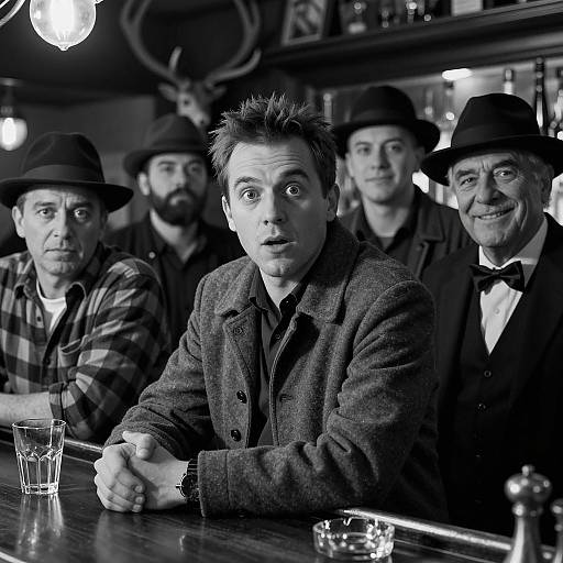 Classic Bar Scene in Black and White