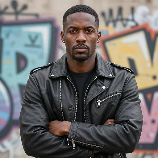 Serious Black Man in Leather Jacket