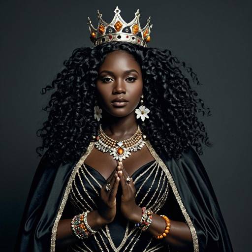 African Goddess in Regal Crown and Jewelry