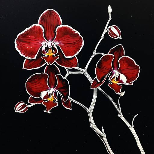 Intricate Orchid Line Art with Chrome Accents