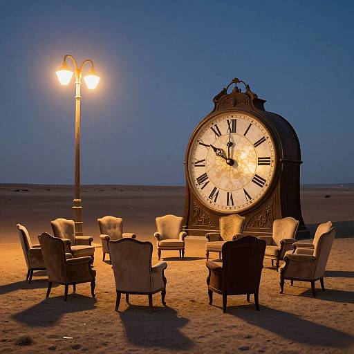 Surreal Desert Scene with Vintage Chairs
