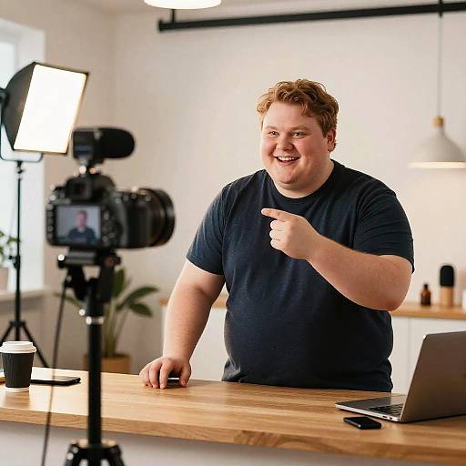 Obese YouTuber Vlogging in Modern Studio