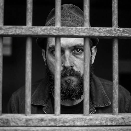 Intense Gaze Behind Rustic Wooden Bars