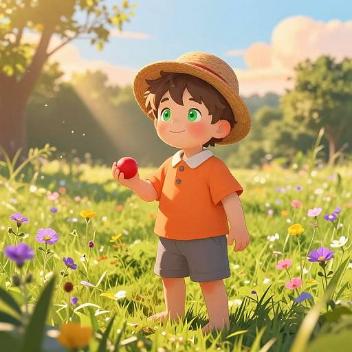 Playful Boy in Sunny Meadow