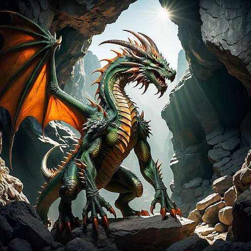 Fierce Green Dragon in Dim Cave