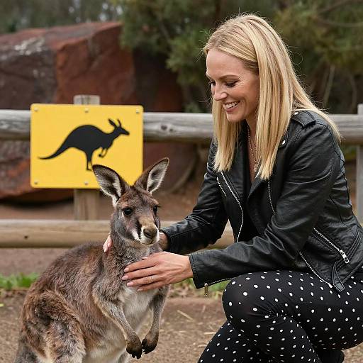 Smiling Woman with Kangaroo Outdoors