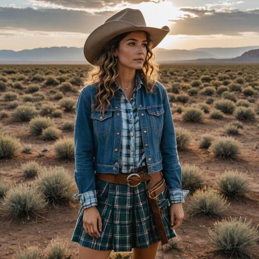 Woman in Cowgirl Outfit in Desert Landscape