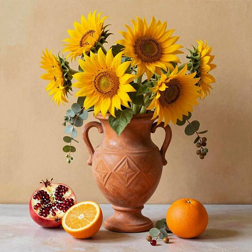 Matte Terracotta Urn with Sunflowers