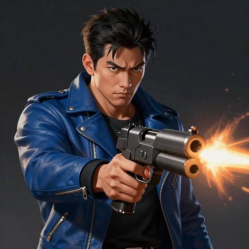 Determined Man with Glowing Gun