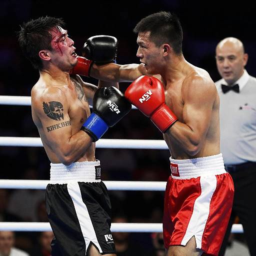 Intense Boxing Match Between Two Fighters