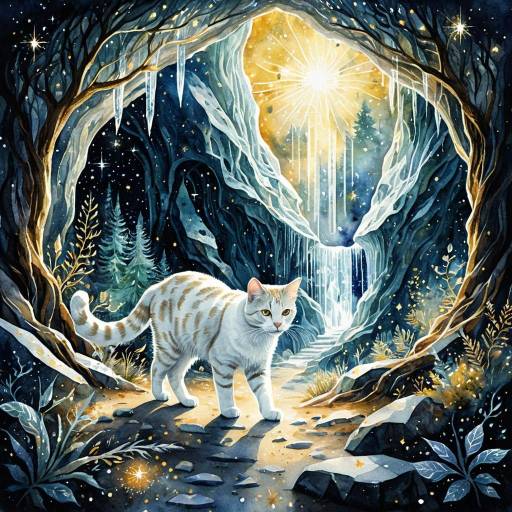 White Tabby Cat in Mystical Crystal Cave