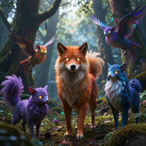 Mystical Fantasy Animals in Enchanted Forest