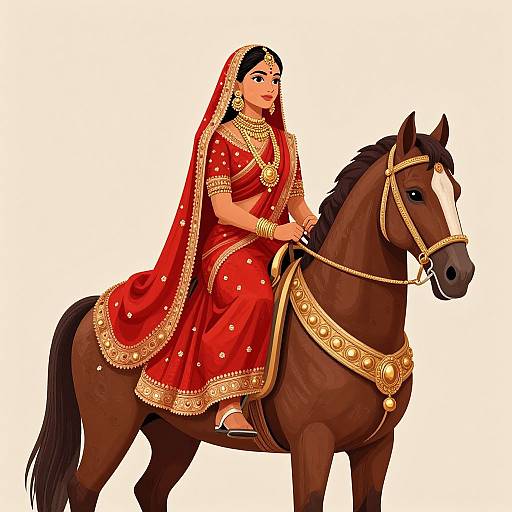 Regal Indian Woman on Decorated Horse