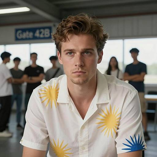 Serious Man Indoors at Gate 42B