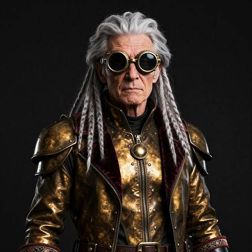 Androgynous Elder in Brass Steampunk Exoskeleton