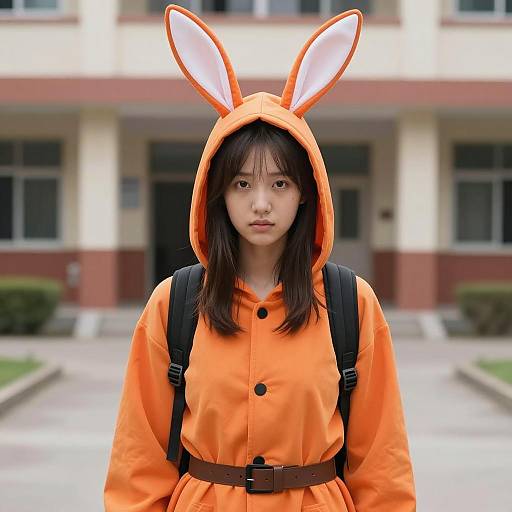 Young Woman in Orange Bunny Costume