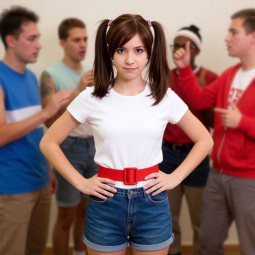 Realistic Girl in Red-Belted Costume