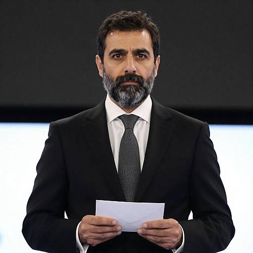 Serious Man in Suit Holding Envelope