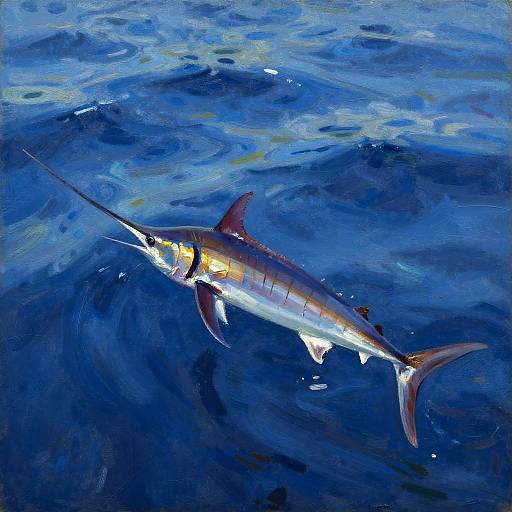 Agile Swordfish in Impressionist Ocean