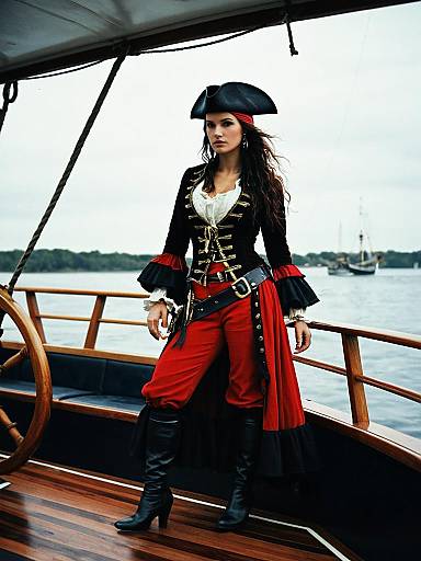 Realistic Woman Pirate on Boat