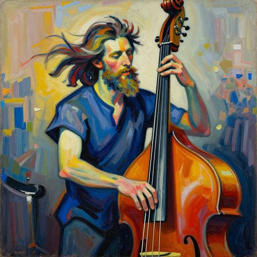 Expressionist Bassist in Vibrant Motion