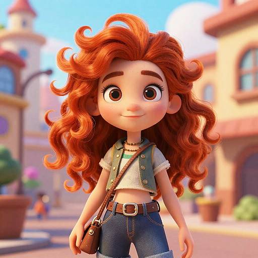 Fiery Redhead in Colorful Cityscape