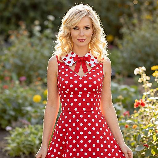 Blonde Woman in Polka Dot Dress