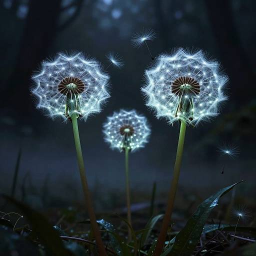 Bioluminescent Giant Dandelions in Swamp