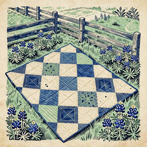 Woodcut Quilt in Bluebonnet Garden