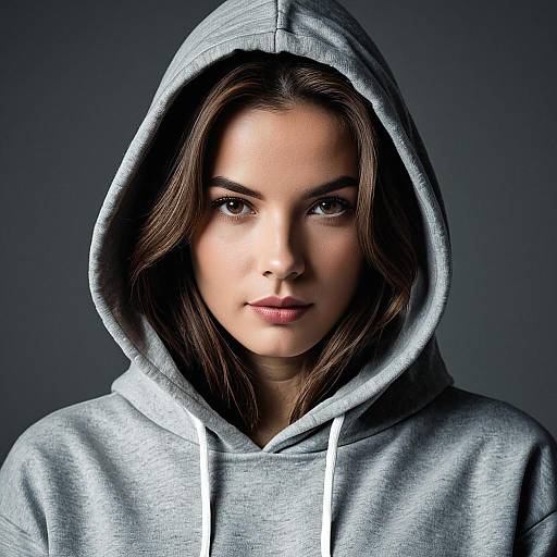 Young Woman Wearing Grey Hoodie