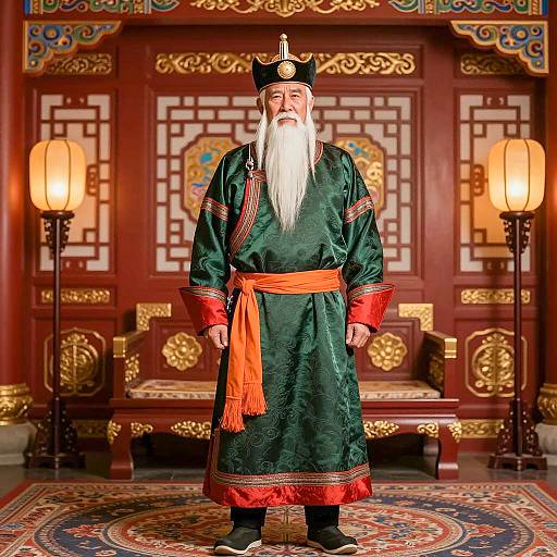Regal Elderly Man in Mongolian Attire