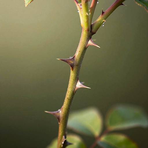 Close-Up of Dewy Thorny Wild Rose
