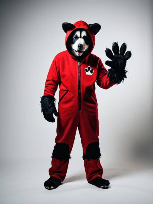 Man in Crimson Paw Costume Studio Portrait