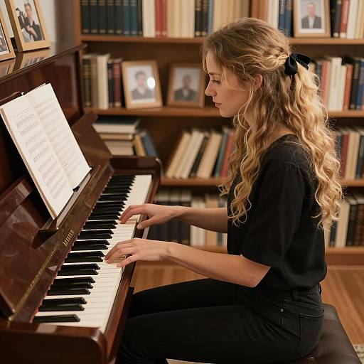 Young woman playing Merano piano indoors