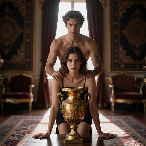 Man and Woman with Golden Urn in Ornate Room