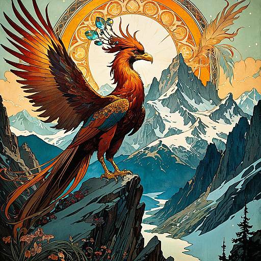 Mystical Phoenix and Fairy in Nature