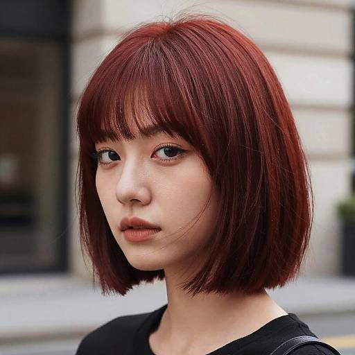 Chic Red Bob Hair Portrait