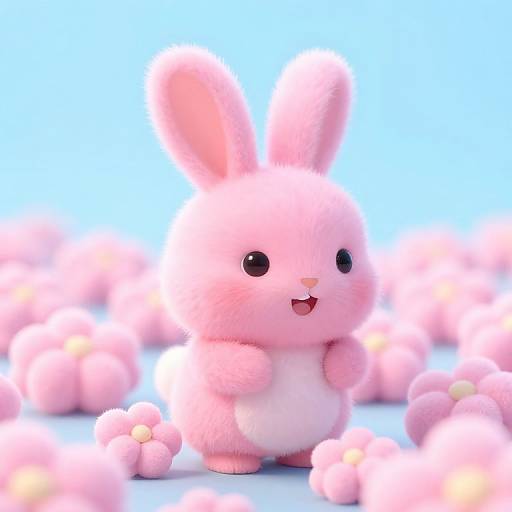 Fluffy Pink Rabbit in Candy Field