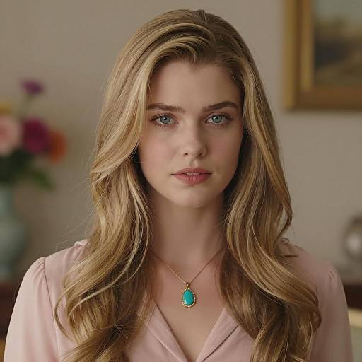 Portrait of Young Woman with Blonde Wavy Hair