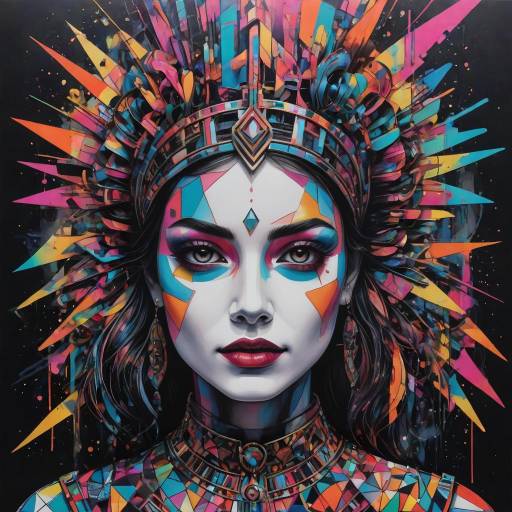 Vibrant Abstract Girl with Geometric Headpiece
