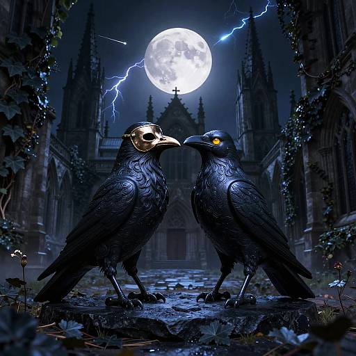 Gothic Obsidian Crows at Midnight