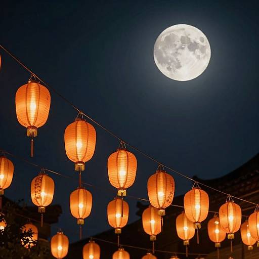 Luminous Lanterns Ascending Moonlit Sky